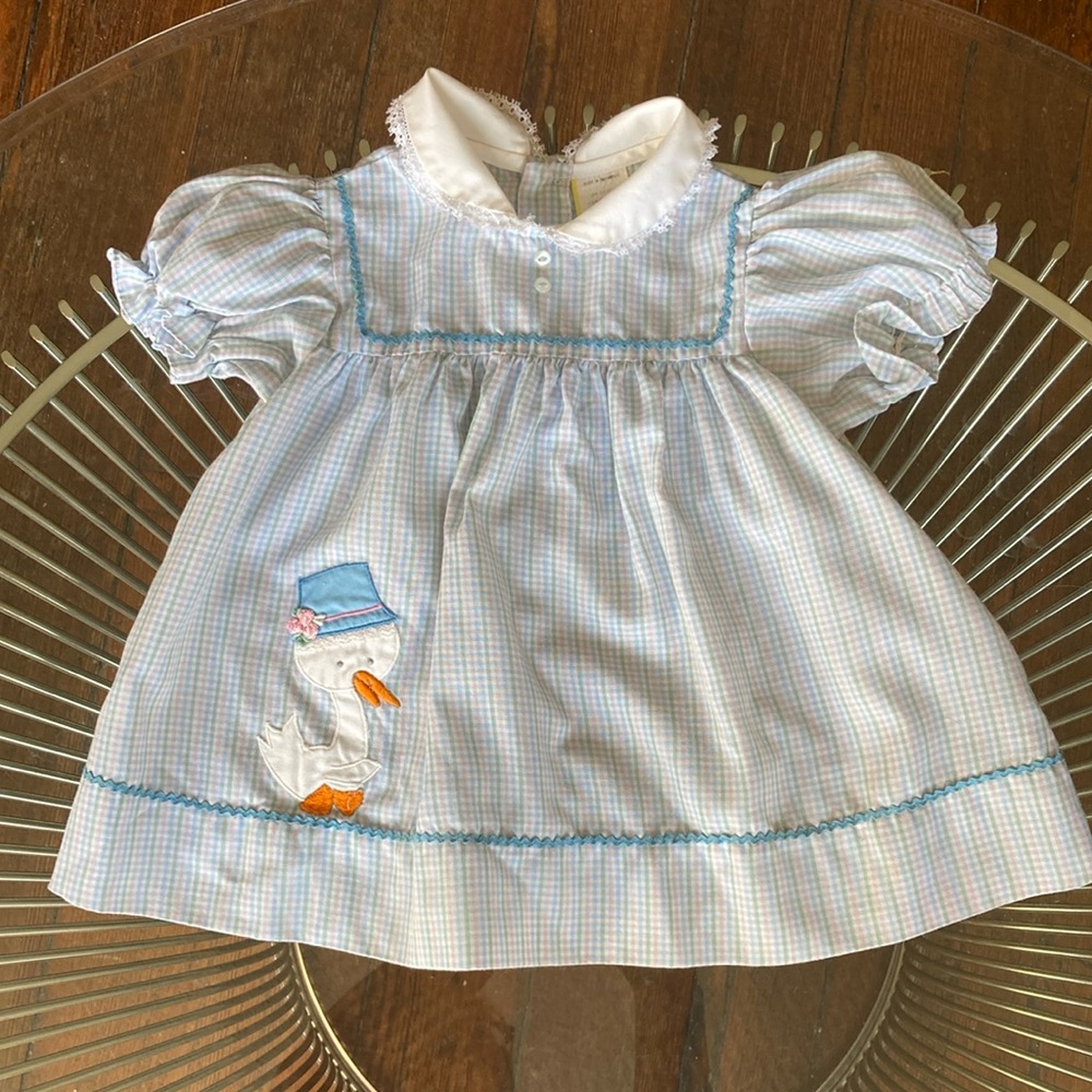 Vintage check dress with goose duck applique size 12 months 80s 90s - Picture 11 of 12
